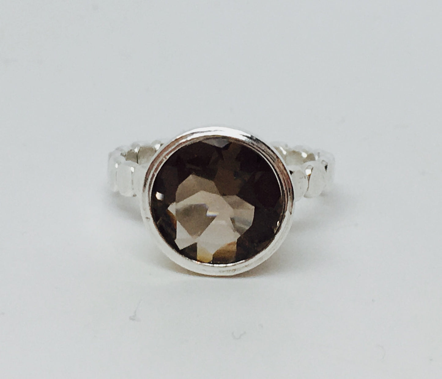 Smoky Quartz Bezel Stack Ring Solitaire Sterling Silver or Gold Wedding Set