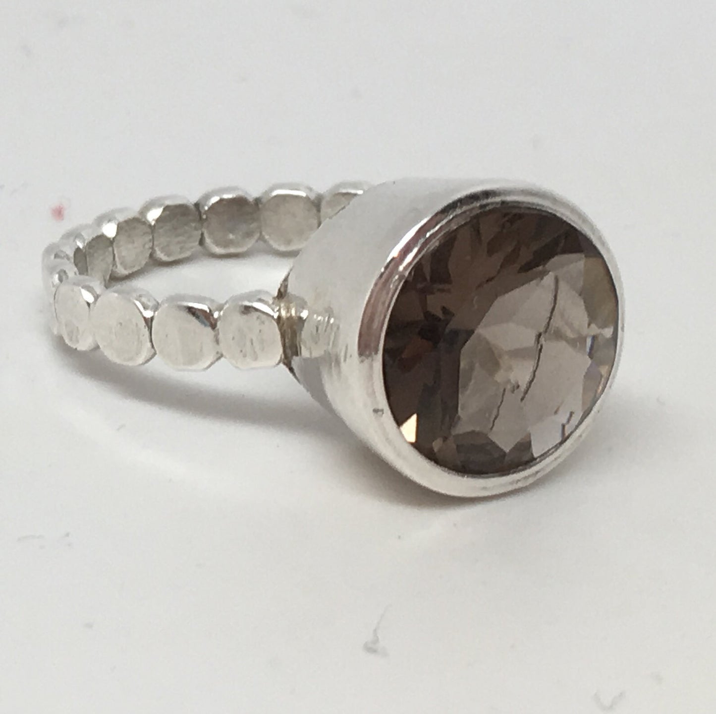 Smoky Quartz Bezel Stack Ring Solitaire Sterling Silver or Gold Wedding Set