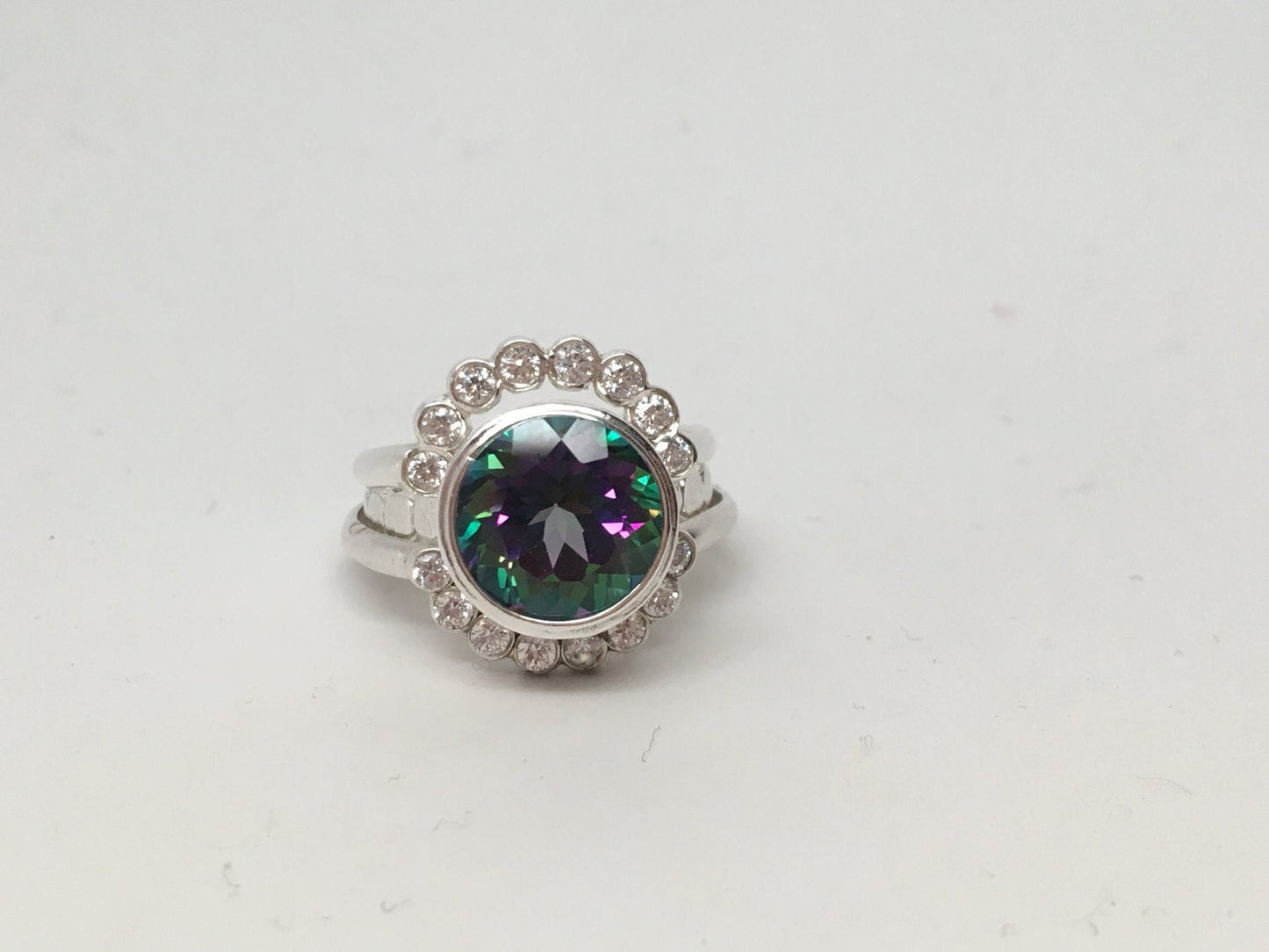 Mystic Topaz Natural Gemstone Statement Ring Solitaire Sterling Silver or Gold Wedding Set