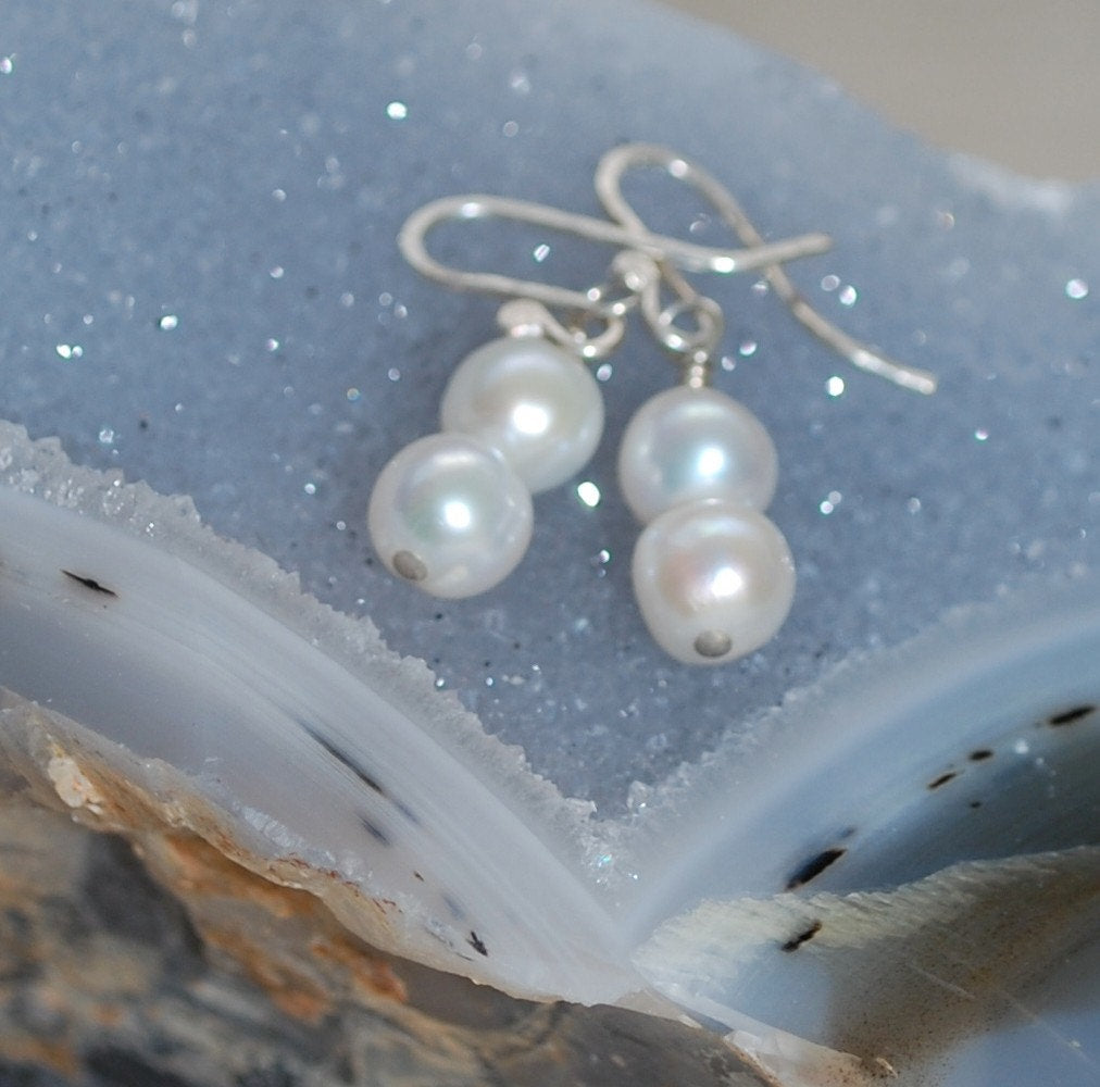 Cream Pearl Stack Recycled Sterling Earrings