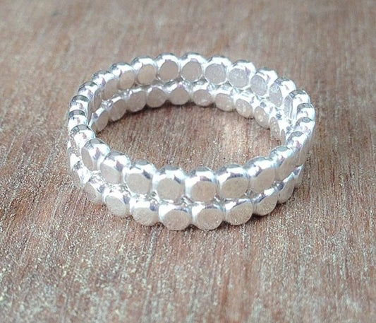 Silver Dotted Stack Bands Wedding Eternity Band Stacking Ring Guards Set of 2 Made of Recycled Sterling Silver
