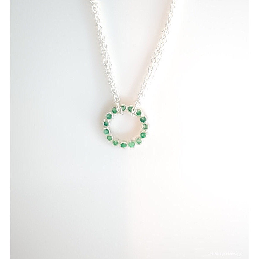 Green Emerald Circle Forever More Infinity Bracelet Pendant Endless Circle Emerald Silver Gold Necklace