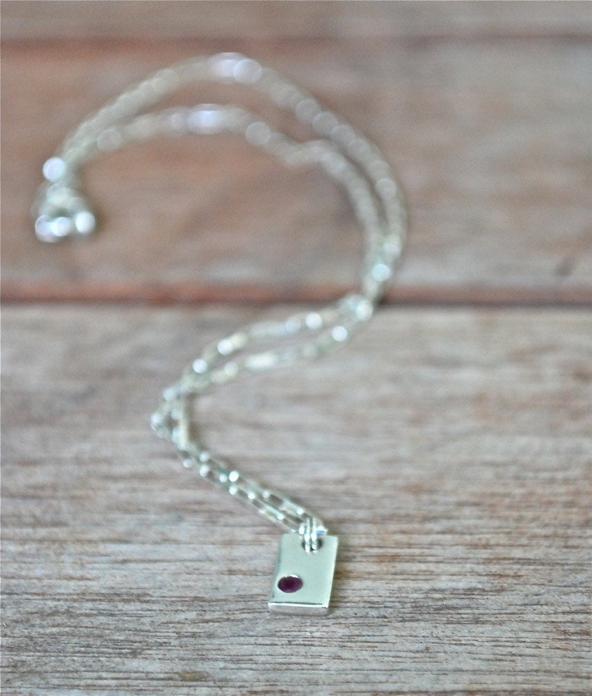 Recycled Sterling Silver Flush Set Ruby Gemstone Necklace Pendant Birthstone
