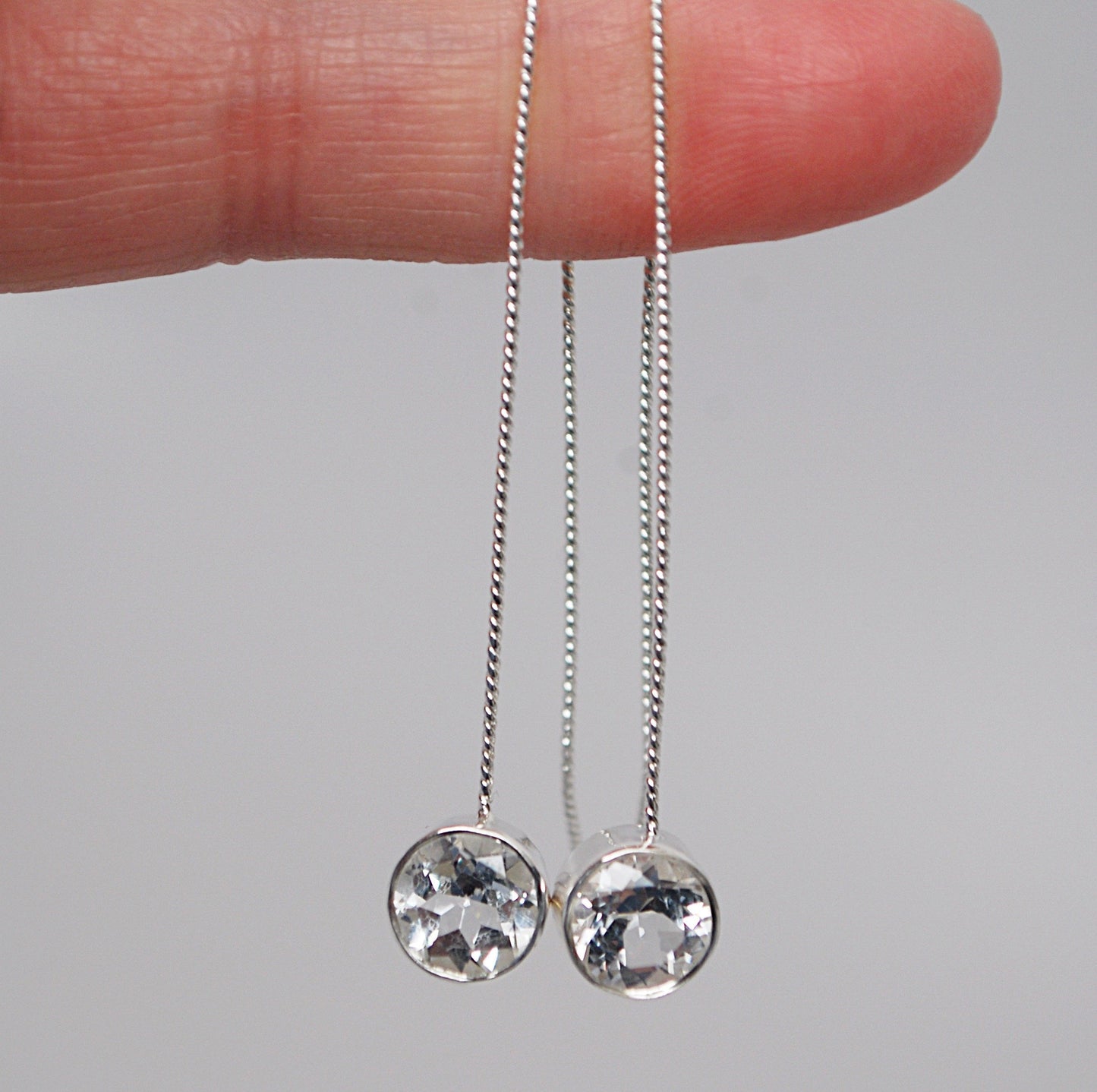 Silver Earrings Eco Friendly White Topaz 2 Inch Long Silver Dangle Drop - Recycled Sterling Silver
