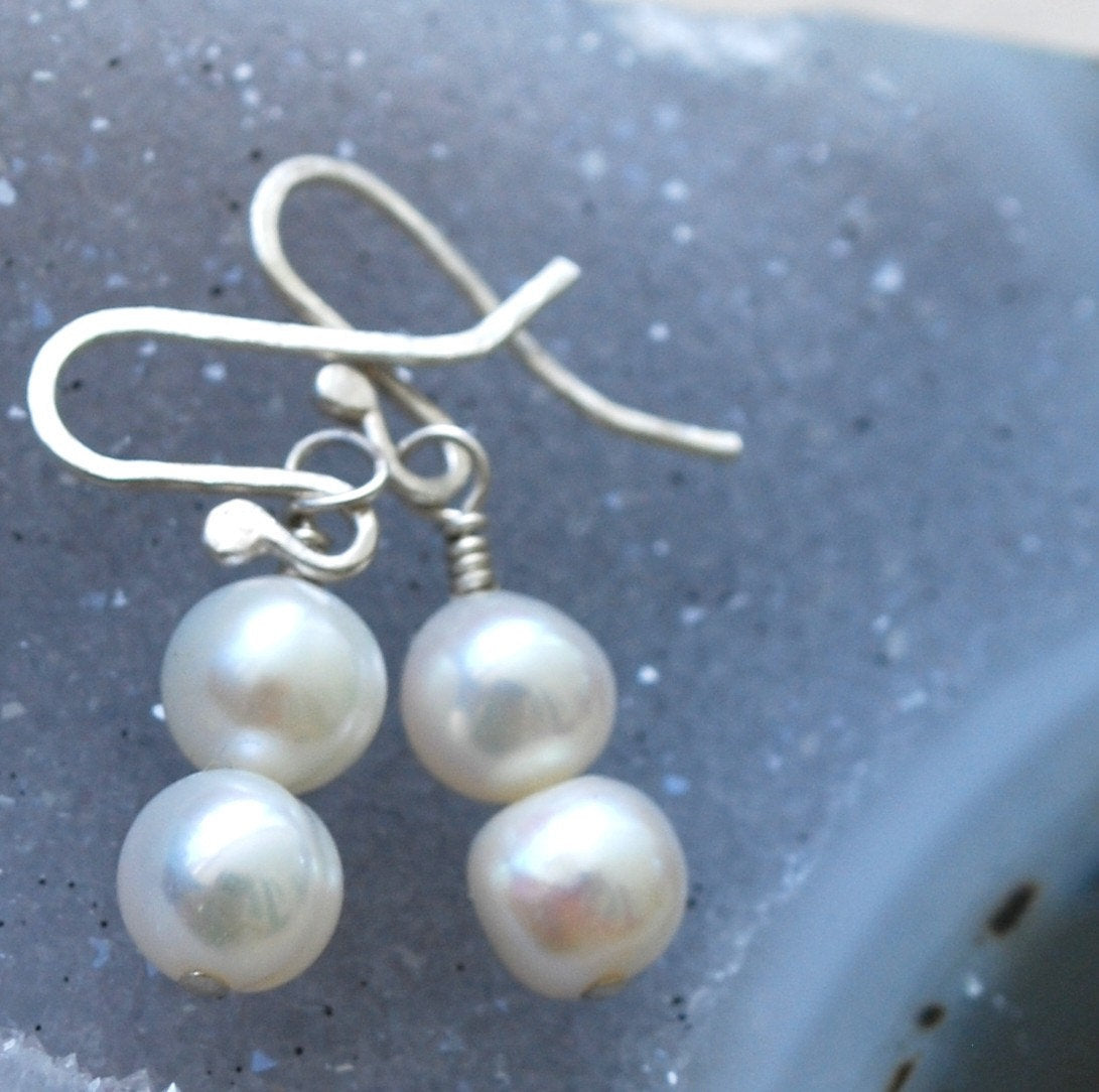 Cream Pearl Stack Recycled Sterling Earrings