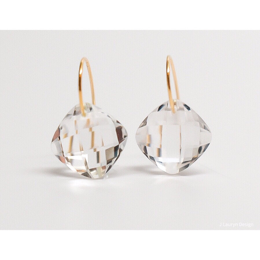 Clear Rock Quartz 14K Gold Earrings April Birthstone