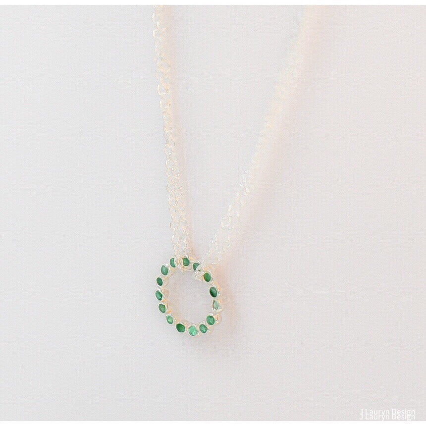 Green Emerald Circle Forever More Infinity Bracelet Pendant Endless Circle Emerald Silver Gold Necklace