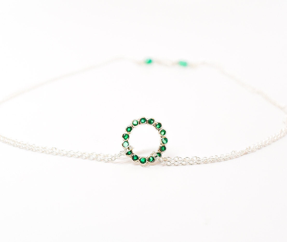 Green Emerald Circle Forever More Infinity Bracelet Pendant Endless Circle Emerald Silver Gold Necklace