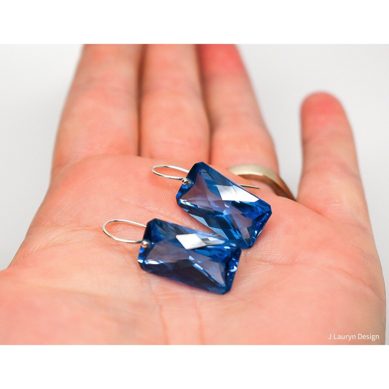 London Blue Quartz Recycled Argentium Dangle Earrings Something Blue Pan Cut 49 carats. Made in 14k or Silver
