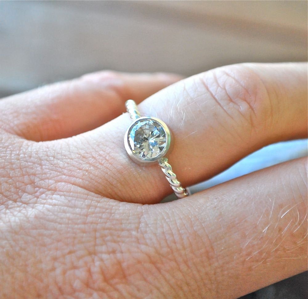 14k Gold Ring Handmade Authentic Charles & Colvard Moissanite Ring Alternative Engagement Recycled Sterling Silver Recycled Gold