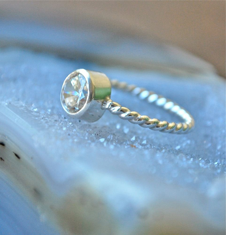 14k Gold Ring Handmade Authentic Charles & Colvard Moissanite Ring Alternative Engagement Recycled Sterling Silver Recycled Gold