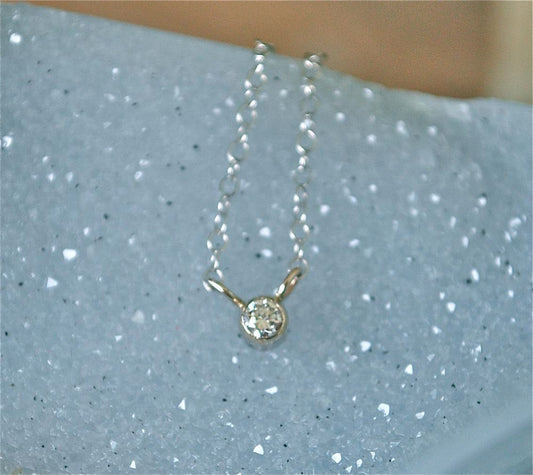 14k White Gold Diamond Necklace Recycled Gold Fair Trade - 14kYellow Gold Necklace - Classic Modern Simple