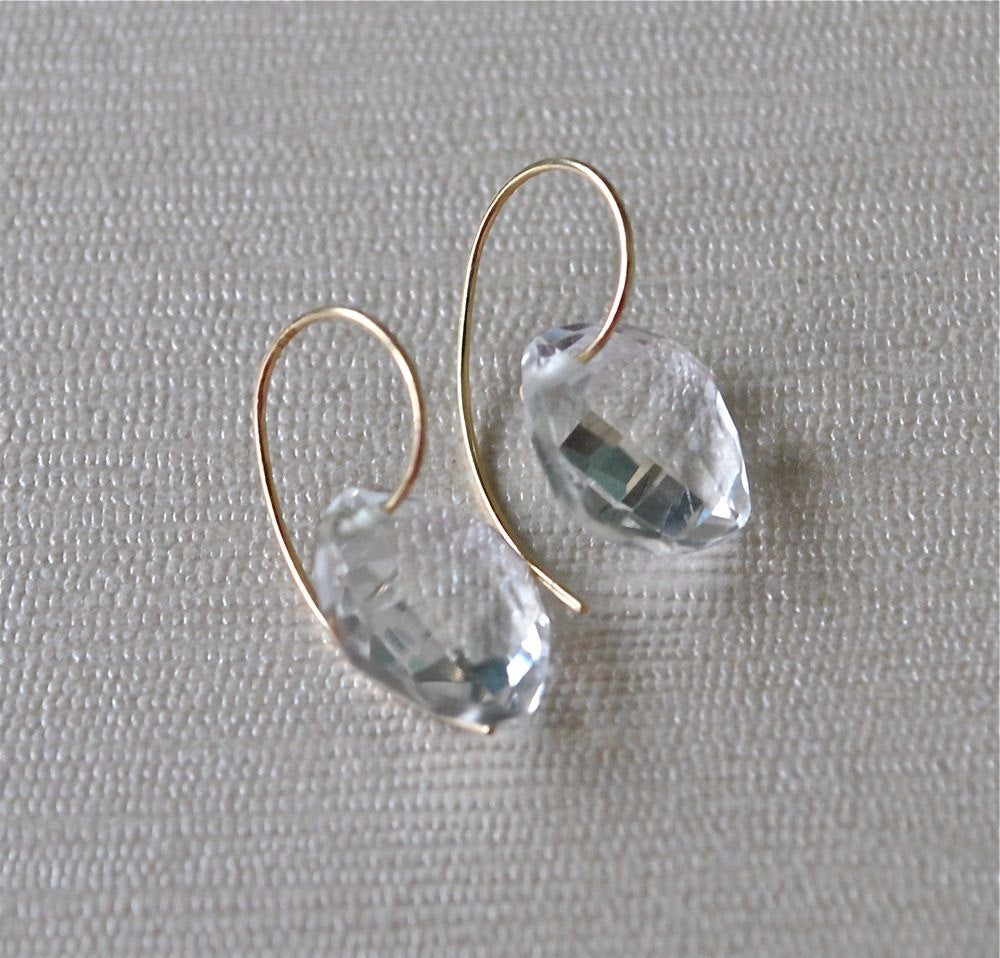 Clear Rock Quartz 14K Gold Earrings April Birthstone
