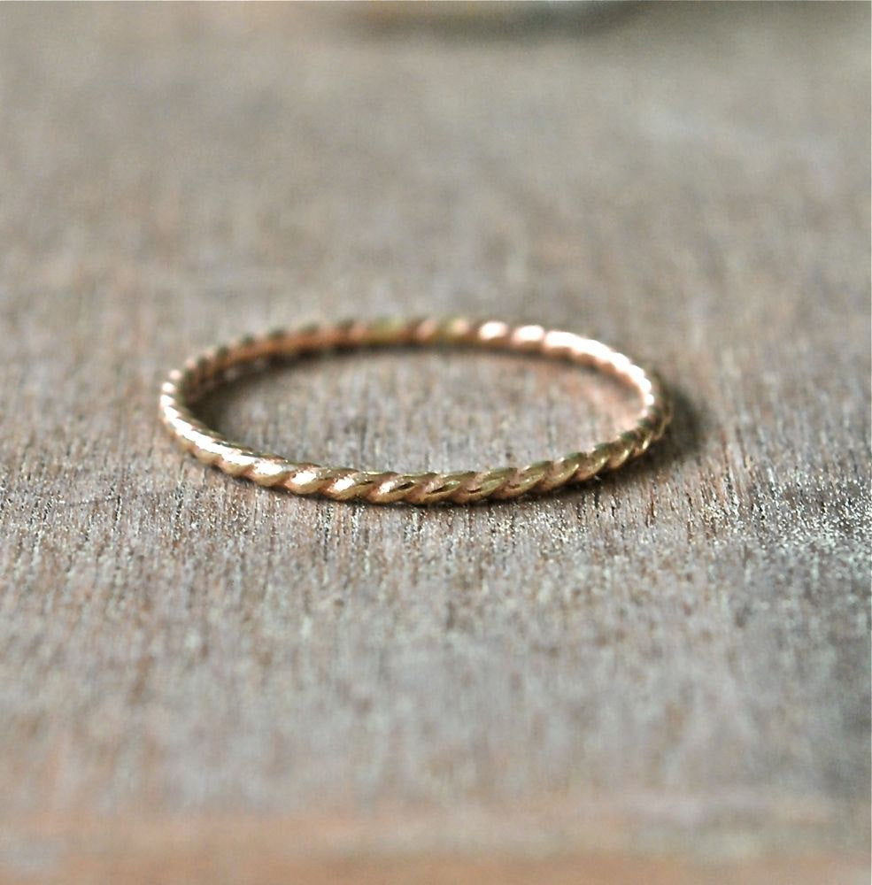Yellow Gold Stack Ring -14k solid yellow gold twist band - Stackable Rings - Gold Stack Rings - Handmade Wedding - Recycled Gold