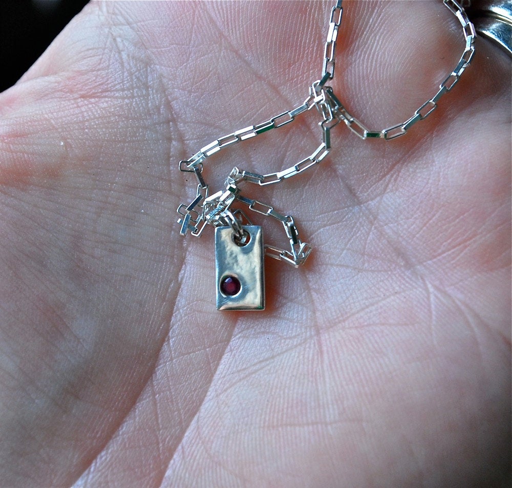 Recycled Sterling Silver Flush Set Ruby Gemstone Necklace Pendant Birthstone