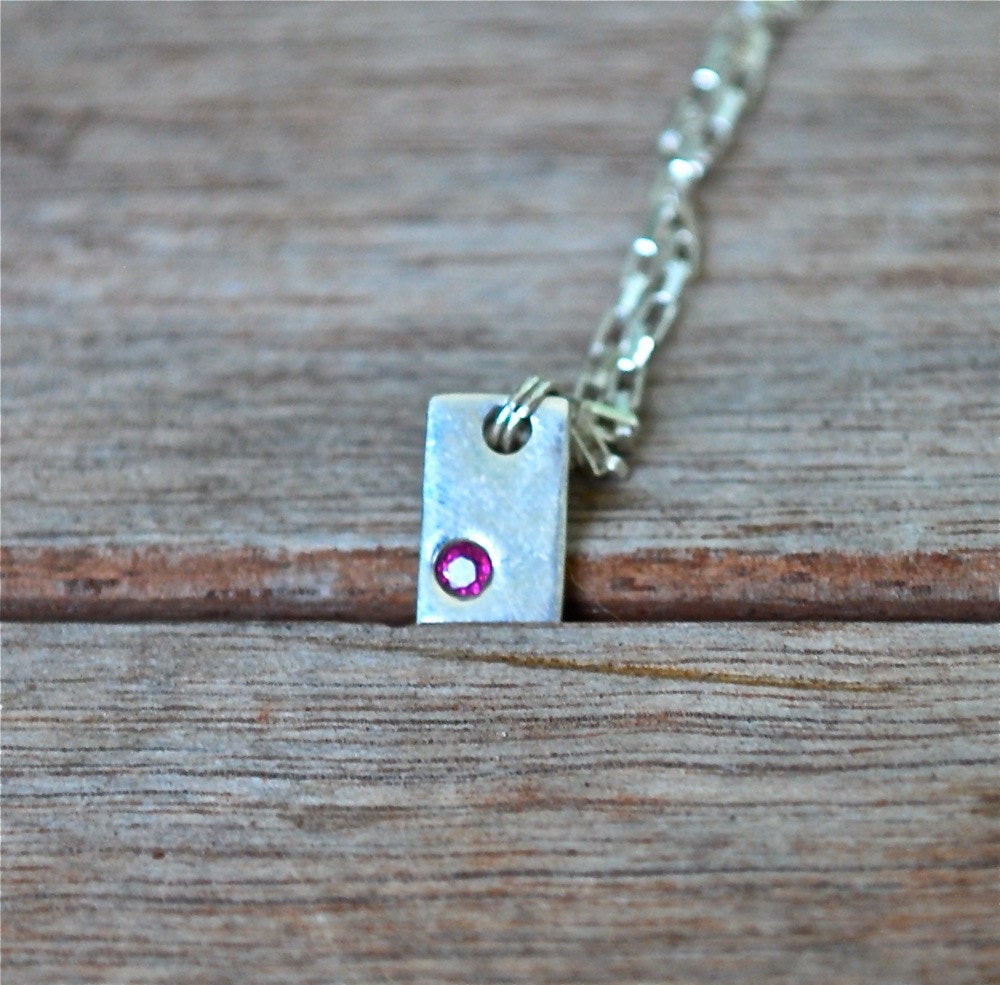 Recycled Sterling Silver Flush Set Ruby Gemstone Necklace Pendant Birthstone
