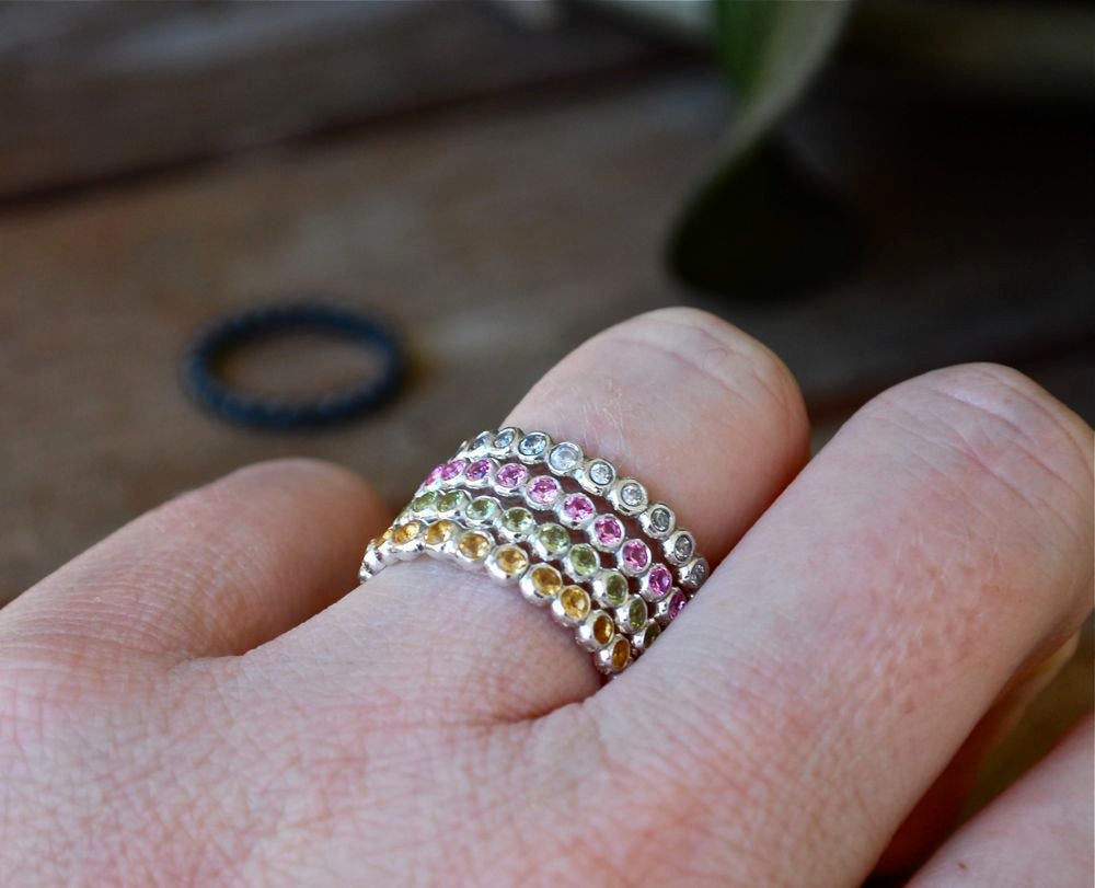 Stack Rings Stackable Wedding Bands 5 Eco-Luxe Eternity Gemstone Rings - Birthstone Stack Rings - in Recycled Sterling Silver Free Shipping