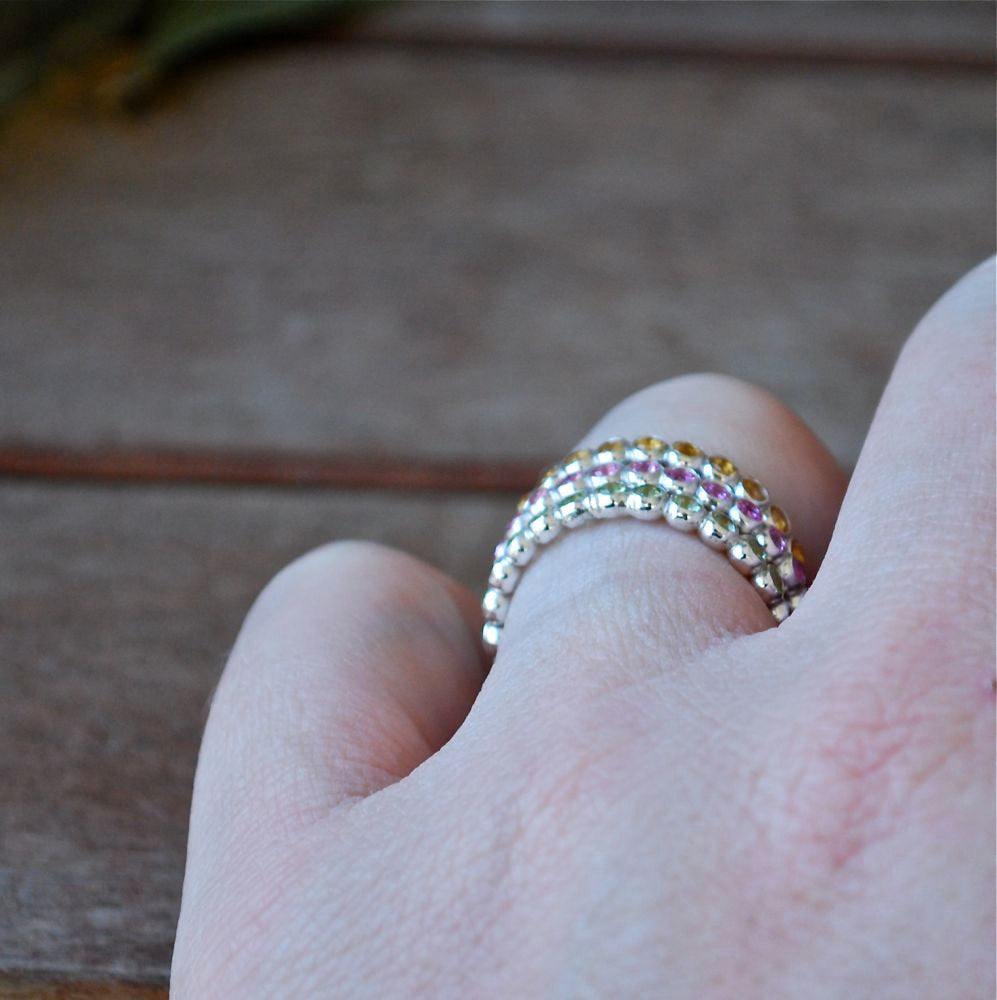 Birthstone Stacking Rings Natural Gemstone Stack Wedding Stackable Rings Eternity Band - Stacking Rings Set of 3 in Recycled Sterling Silver