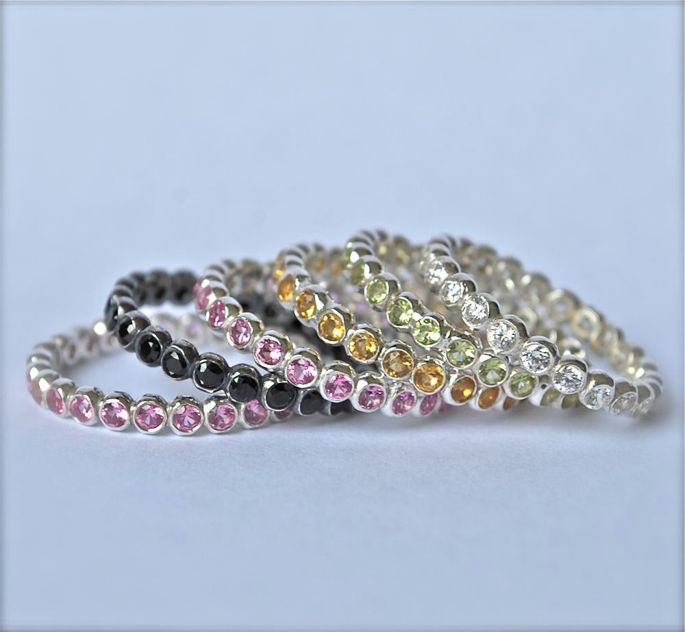 Stack Rings Stackable Wedding Bands 5 Eco-Luxe Eternity Gemstone Rings - Birthstone Stack Rings - in Recycled Sterling Silver Free Shipping