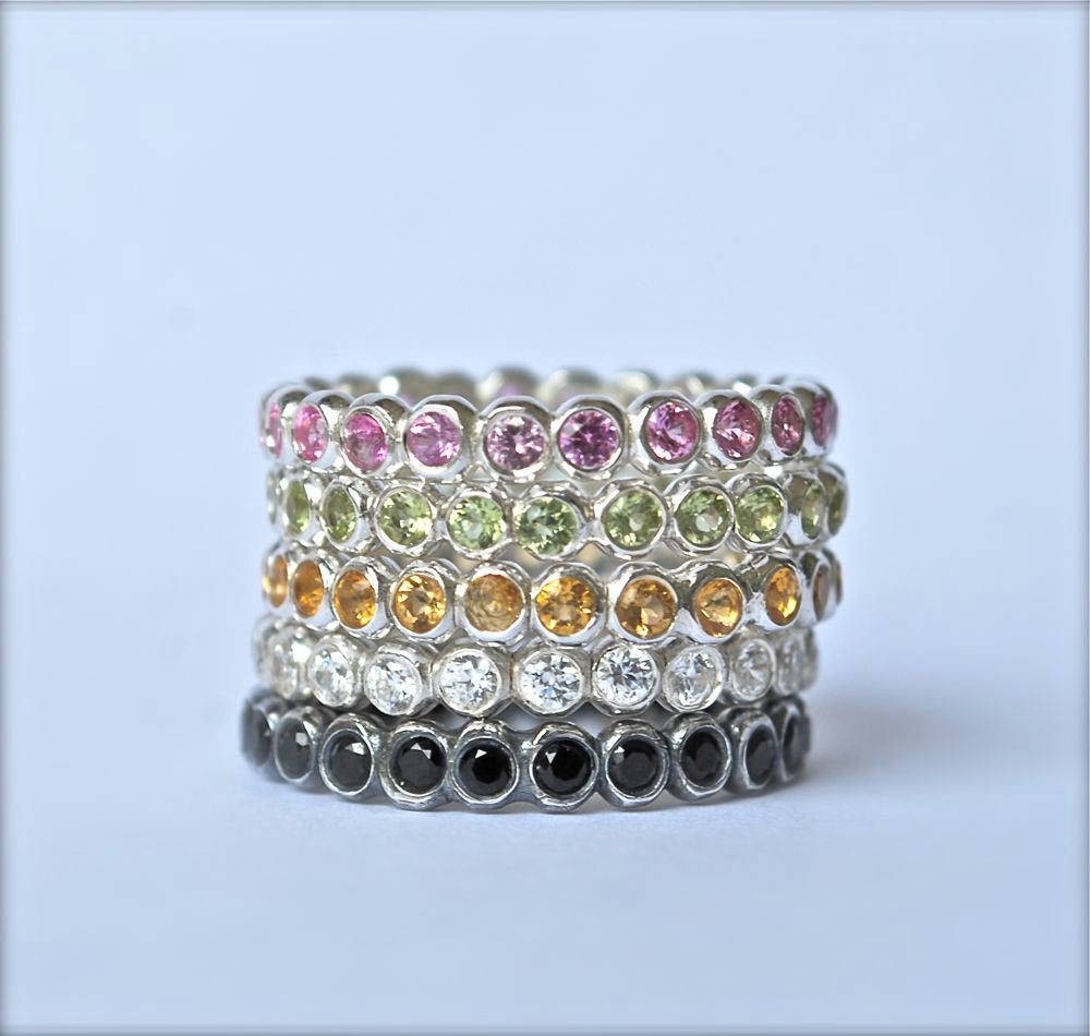 Stack Rings Stackable Wedding Bands 5 Eco-Luxe Eternity Gemstone Rings - Birthstone Stack Rings - in Recycled Sterling Silver Free Shipping