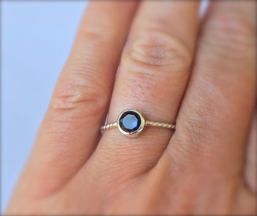 Blue Water Sapphire Iolite Gemstone Stacking Ring