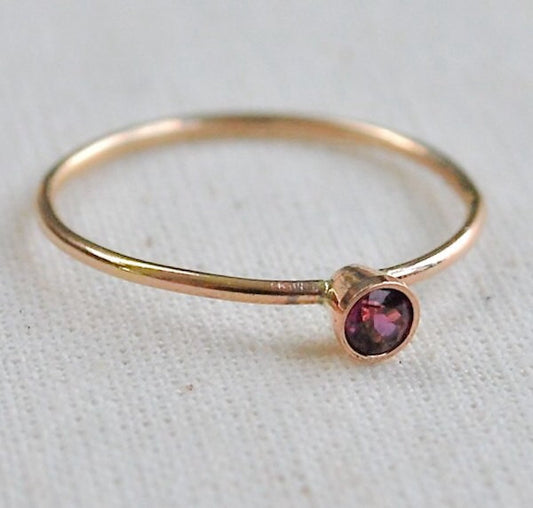 Gold Red Rhodolite Garnet Stack Ring - Recycled Gold - Fair Trade Eco Friendly - January birthstone