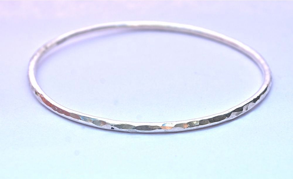 Classic Everyday Silver Bangle - Sterling Silver Hammered Bangle Bracelet - Stackable - Hammer Faceted - 14k Gold or Silver