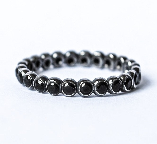 Stacking Ring - Wedding Stackable Ring - Gemstone Birthstone Ring - Black Spinel Eternity Stacking Ring in Oxidized Recycled Sterling Silver