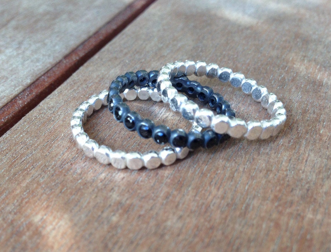 Silver Eternity Band Stack Rings Wedding Rings Eternity Band Stacking Rings Birthstone Gemstone Stack Rings - Set of 3 in Recycled Sterling Silver