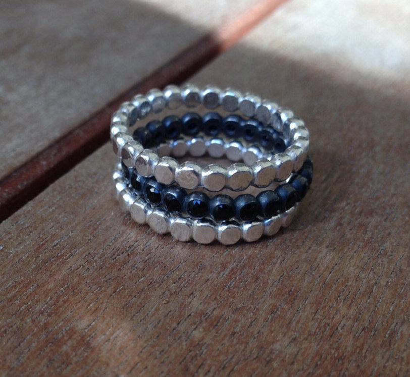 Silver Eternity Band Stack Rings Wedding Rings Eternity Band Stacking Rings Birthstone Gemstone Stack Rings - Set of 3 in Recycled Sterling Silver