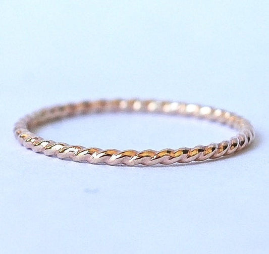 Yellow Gold Stack Ring -14k solid yellow gold twist band - Stackable Rings - Gold Stack Rings - Handmade Wedding - Recycled Gold
