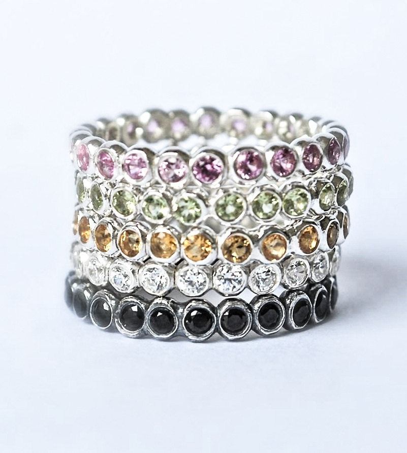 Stack Rings Stackable Wedding Bands 5 Eco-Luxe Eternity Gemstone Rings - Birthstone Stack Rings - in Recycled Sterling Silver Free Shipping