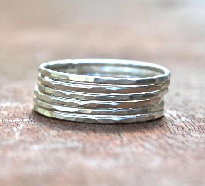 10K Gold Stack Rings for Her Stacking Rings made in Rose, yellow, white gold band - 6 10k Gold Rings - The Skinny Stack - Recycled Gold