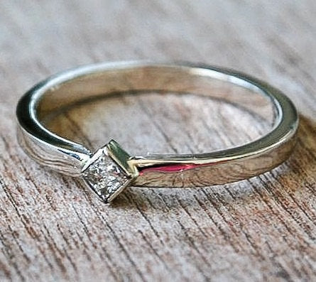 Square Princess Cut Gold Ring - Diamond Ring, 14k White Gold Princess Cut Diamond Ring Engagement Ring - Diamond Promise Ring - Handmade