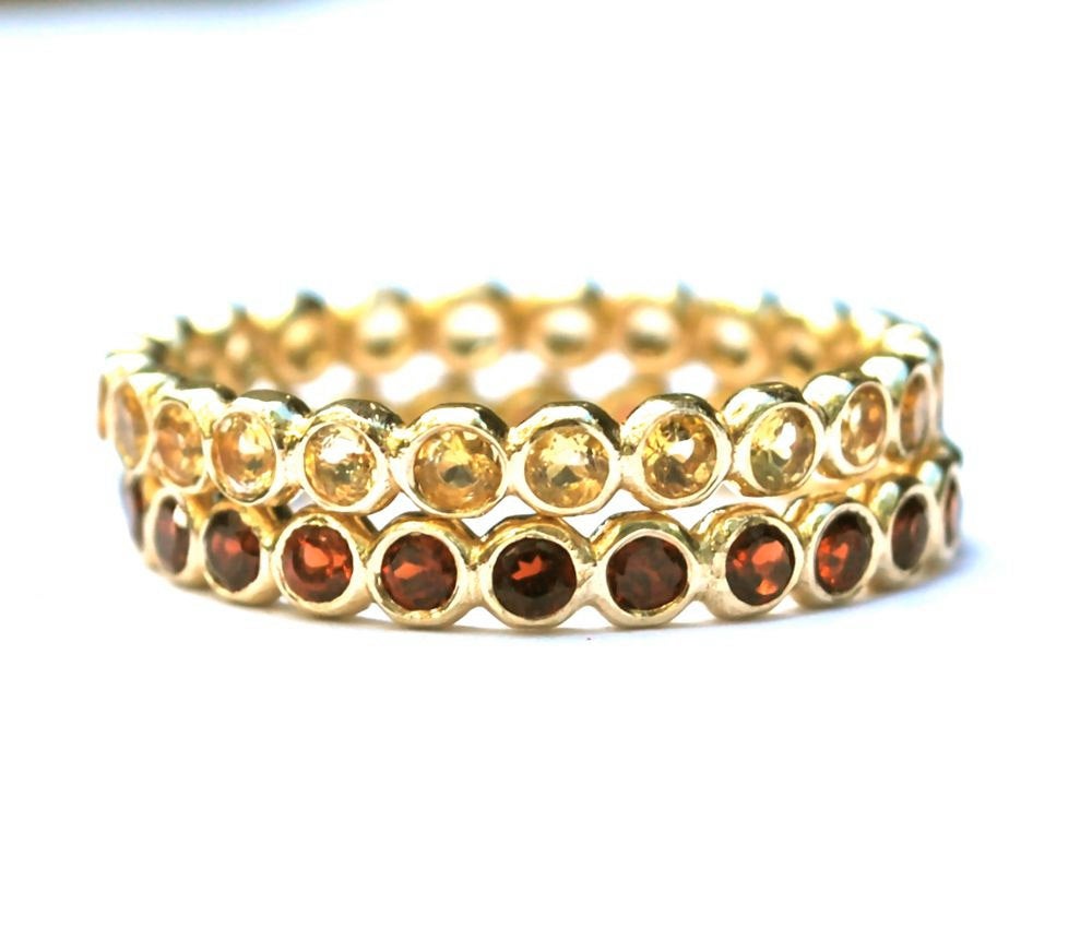 Ring Red Garnet and 14k yellow gold stack ring - Wedding band - Mother's Ring - Children's Birhtstone - Made to Order - Handmade
