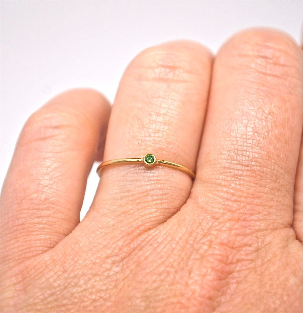 14k Gold Green Diamond Stacking Ring - Stackable Wedding Ring - Engagement Ring - Diamond Promise Ring - 14kt White or Yellow Gold Ring