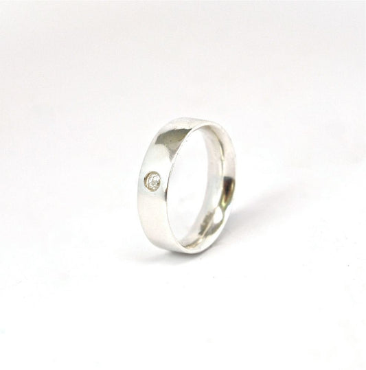 Diamond Ring Band 3mm Rose Cut Diamond Ring - Sterling Silver Men's Wedding Ring - Handmade Wedding Band - Diamond Wedding Band