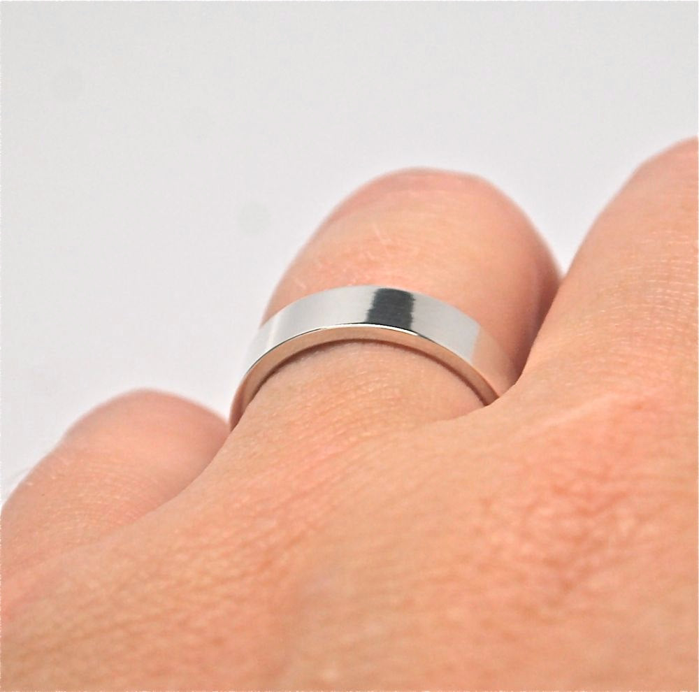 Rose Cut Diamond Band- Ring - Sterling Wedding Band Comfort Fit - Sterling Silver Men's Wedding Ring - Wide Silver Band - 5mm Wide Band