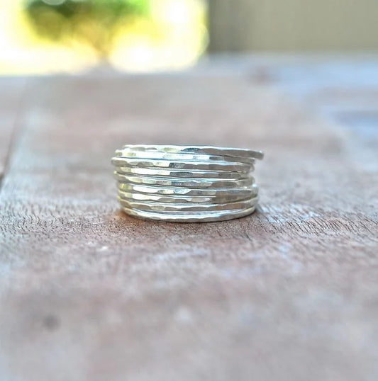 Thin Rings Hammer Faceted Forged Recycled Argentium Silver Stacking Rings The Skinny Stack Set of 10