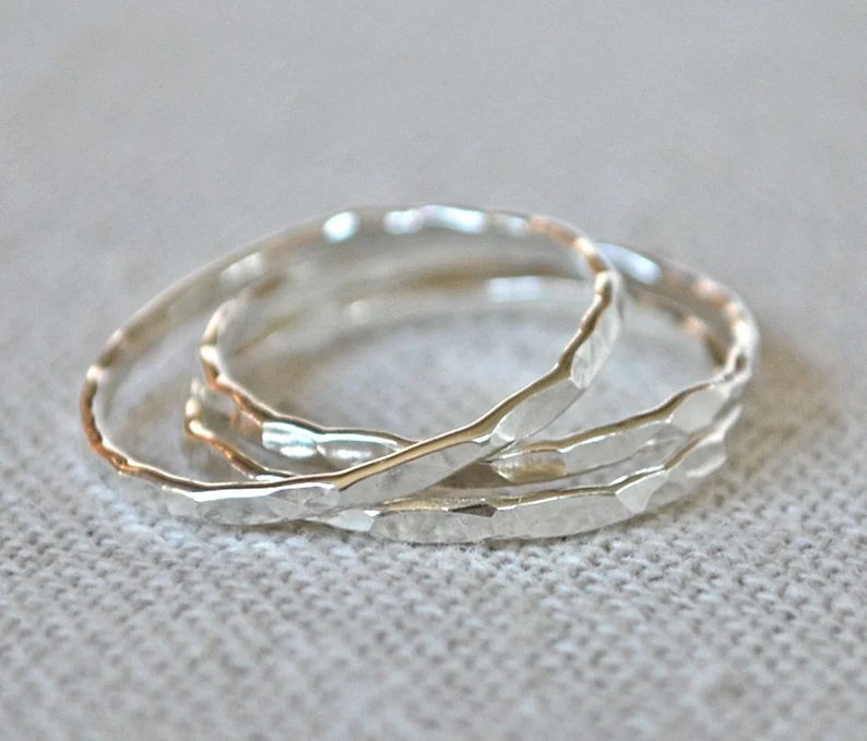 Hammer Forged Faceted Recycled Argentium Silver Stacking Rings The Skinny Stack