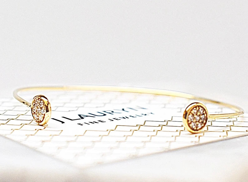 14k Diamond Cluster Setting Layering Cuff Bracelet