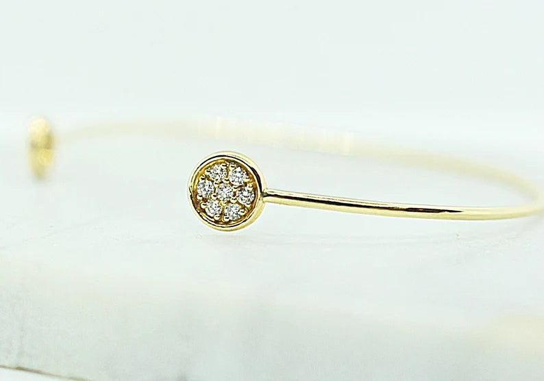 14k Diamond Cluster Setting Layering Cuff Bracelet