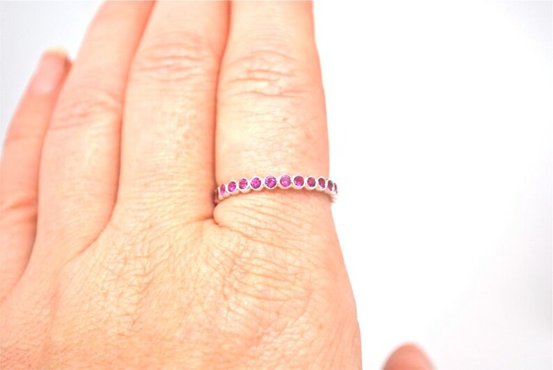 14k Eternity Band Red Ruby Gemstone Eternity Stacking Ring Recycled 14k Gold - July Birthstone - Handmade Engagement - Children Birthstone