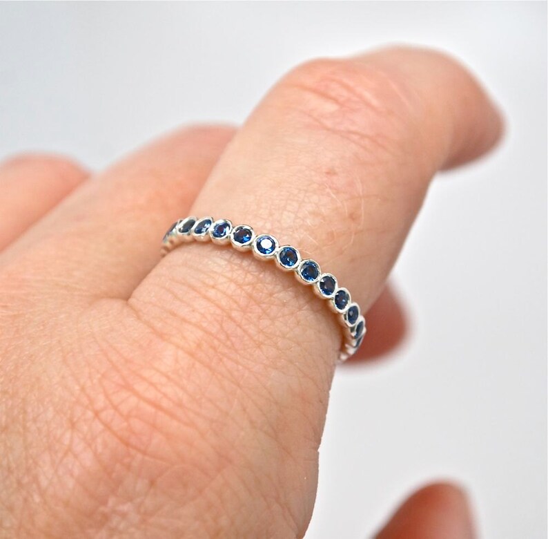 14k Ceylon Blue Sapphire Eternity Band September Birthstone Ring