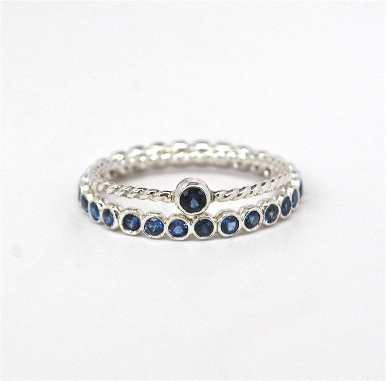 14k Ceylon Blue Sapphire Eternity Band September Birthstone Ring