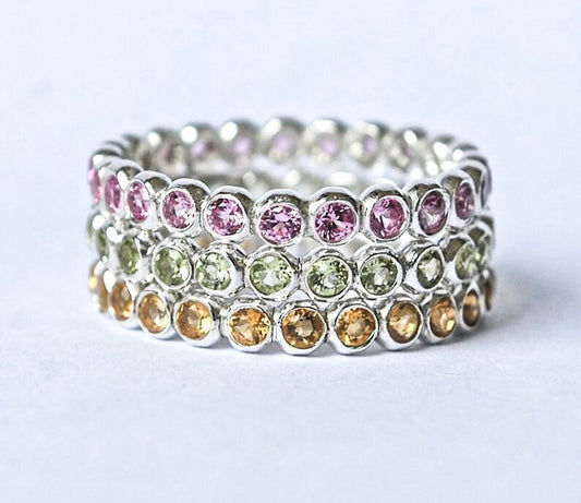Bubble Birthstone Rings Set of Three Birthstone Stack Rings made in 14k Gold