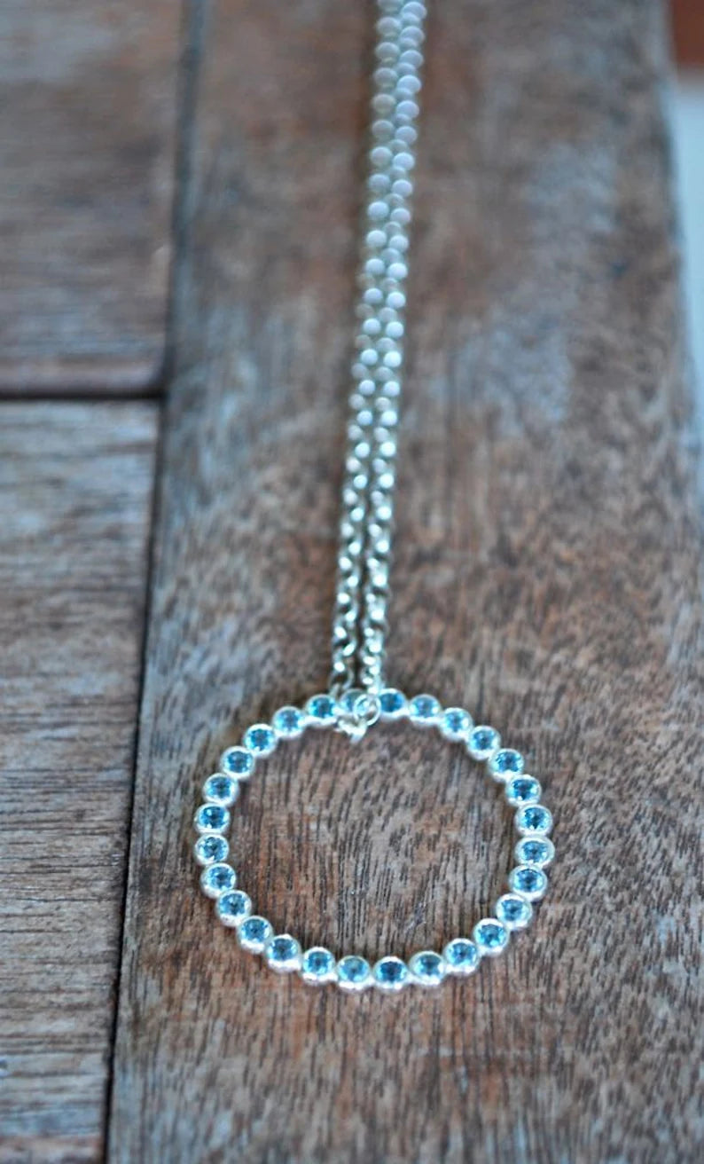 Circle Infinity Necklace - Circle Eternity Pendant Necklace in Recycled Eco Friendly Sterling Silver - Blue Topaz - Made to order