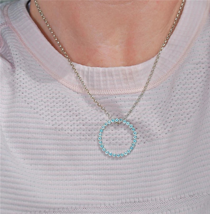 Circle Infinity Necklace - Circle Eternity Pendant Necklace in Recycled Eco Friendly Sterling Silver - Blue Topaz - Made to order