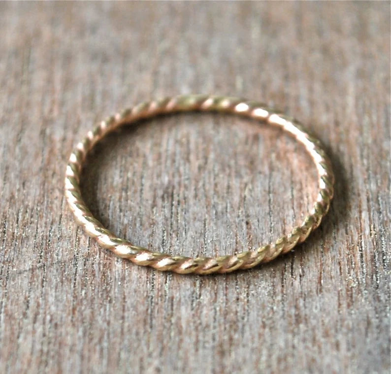 Twisted Rope Band Gold Stack Ring -14k solid yellow gold twist band - Stackable Rings - Gold Stack Rings - Handmade Wedding - Recycled Gold