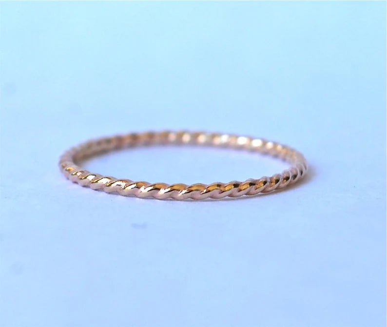 Twisted Rope Band Gold Stack Ring -14k solid yellow gold twist band - Stackable Rings - Gold Stack Rings - Handmade Wedding - Recycled Gold